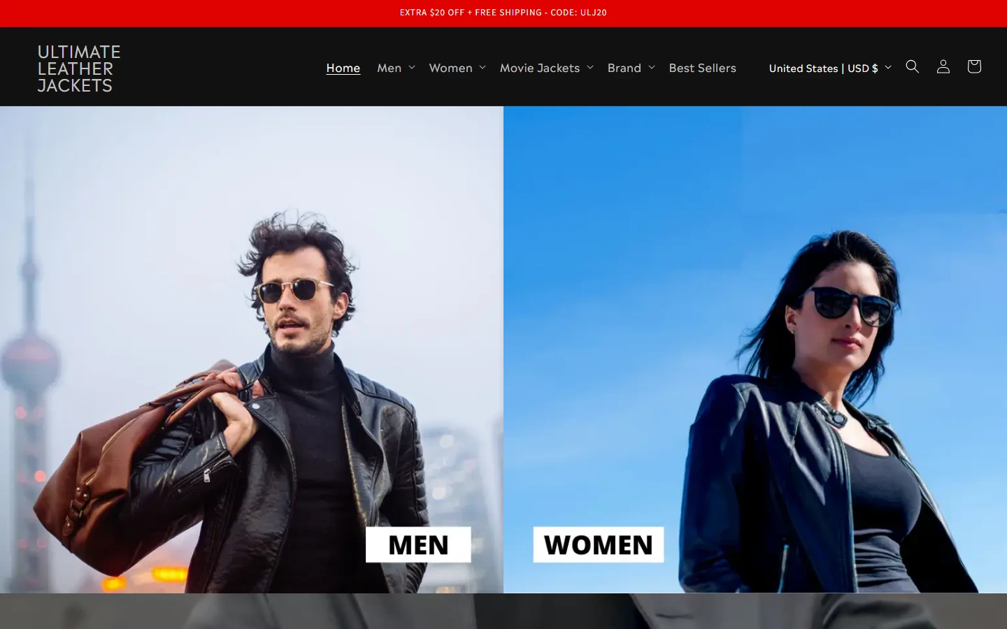 Ultimate Leather Jackets website screenshot